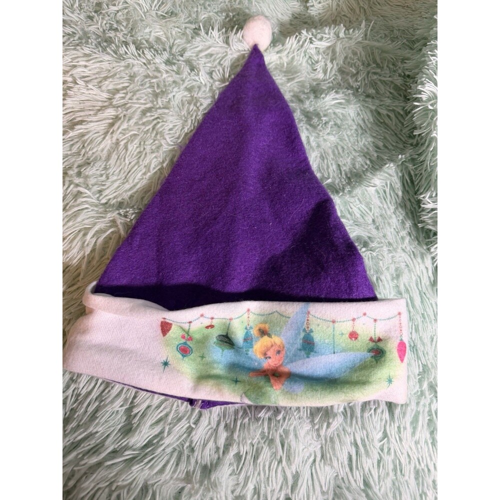 DISNEY TINKERBELL PURPLE W/ WHITE TRIM CHRISTMAS HOLIDAY SANTA HAT. ADULT ONE SZ